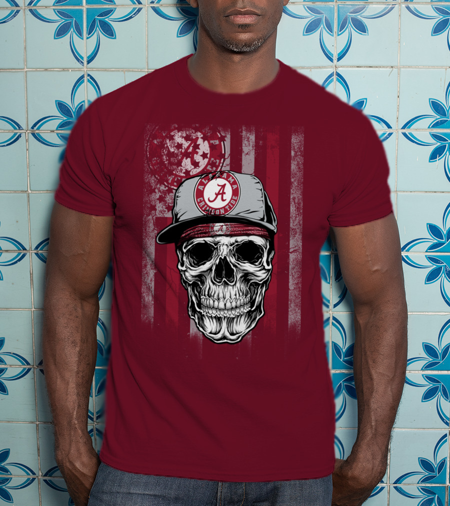 Alabama Crimson Tide Skull With Cap And Crimson T-Shirt