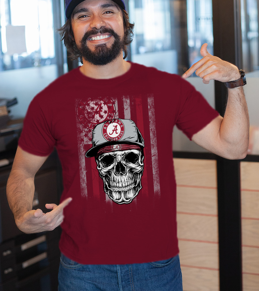 Alabama Crimson Tide Skull With Cap And Crimson T-Shirt