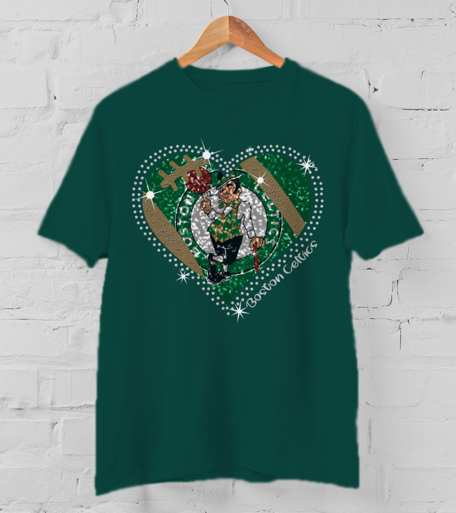 Boston Celtics Heart Logo With Sparkling Green And Gold Accents T-Shirt