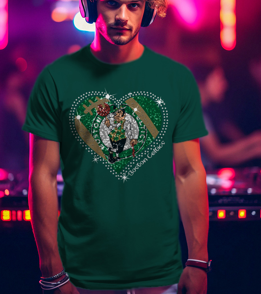 Boston Celtics Heart Logo With Sparkling Green And Gold Accents T-Shirt