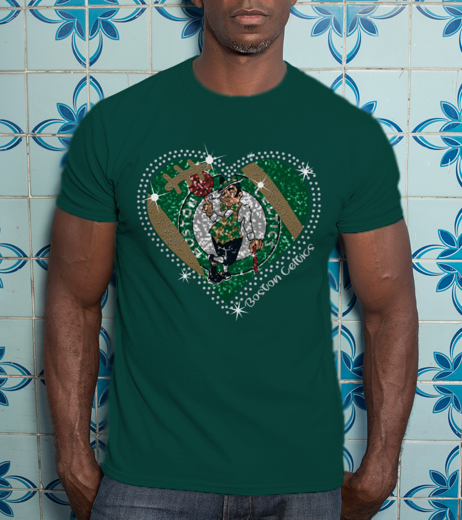 Boston Celtics Heart Logo With Sparkling Green And Gold Accents T-Shirt