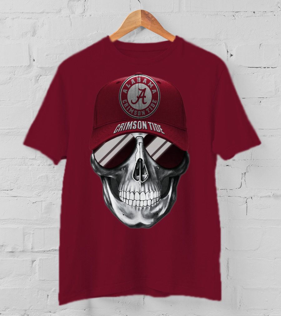 Alabama Crimson Tide Skull With Cap And Sunglasses T-Shirt