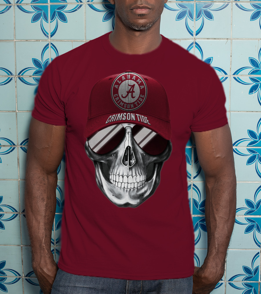 Alabama Crimson Tide Skull With Cap And Sunglasses T-Shirt