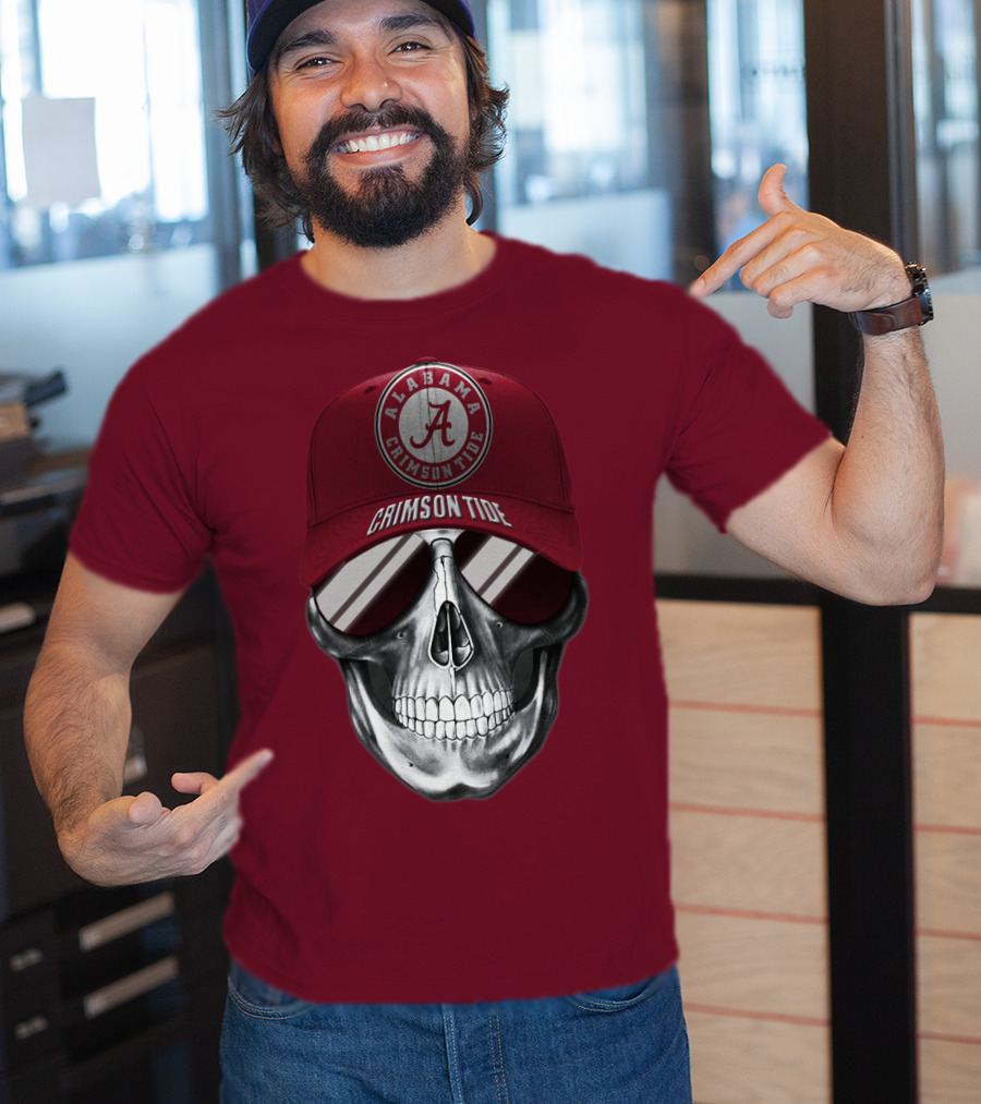 Alabama Crimson Tide Skull With Cap And Sunglasses T-Shirt