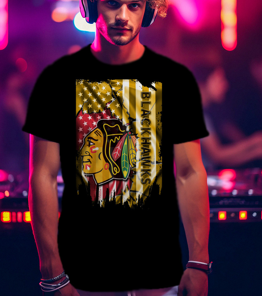 Blackhawks American Flag T-Shirt