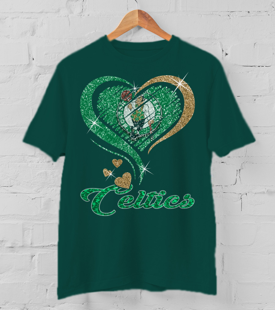 Celtics Heart Basketball Logo Sparkle T-Shirt