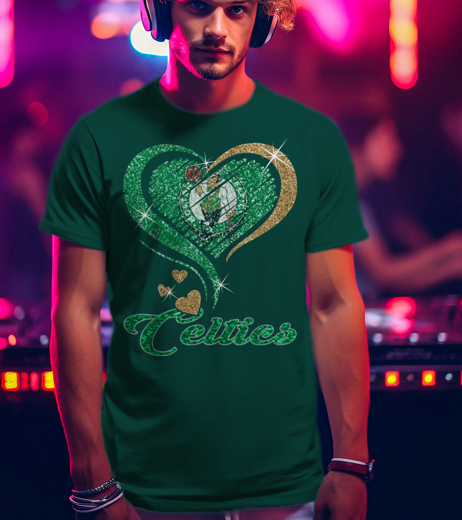 Celtics Heart Basketball Logo Sparkle T-Shirt