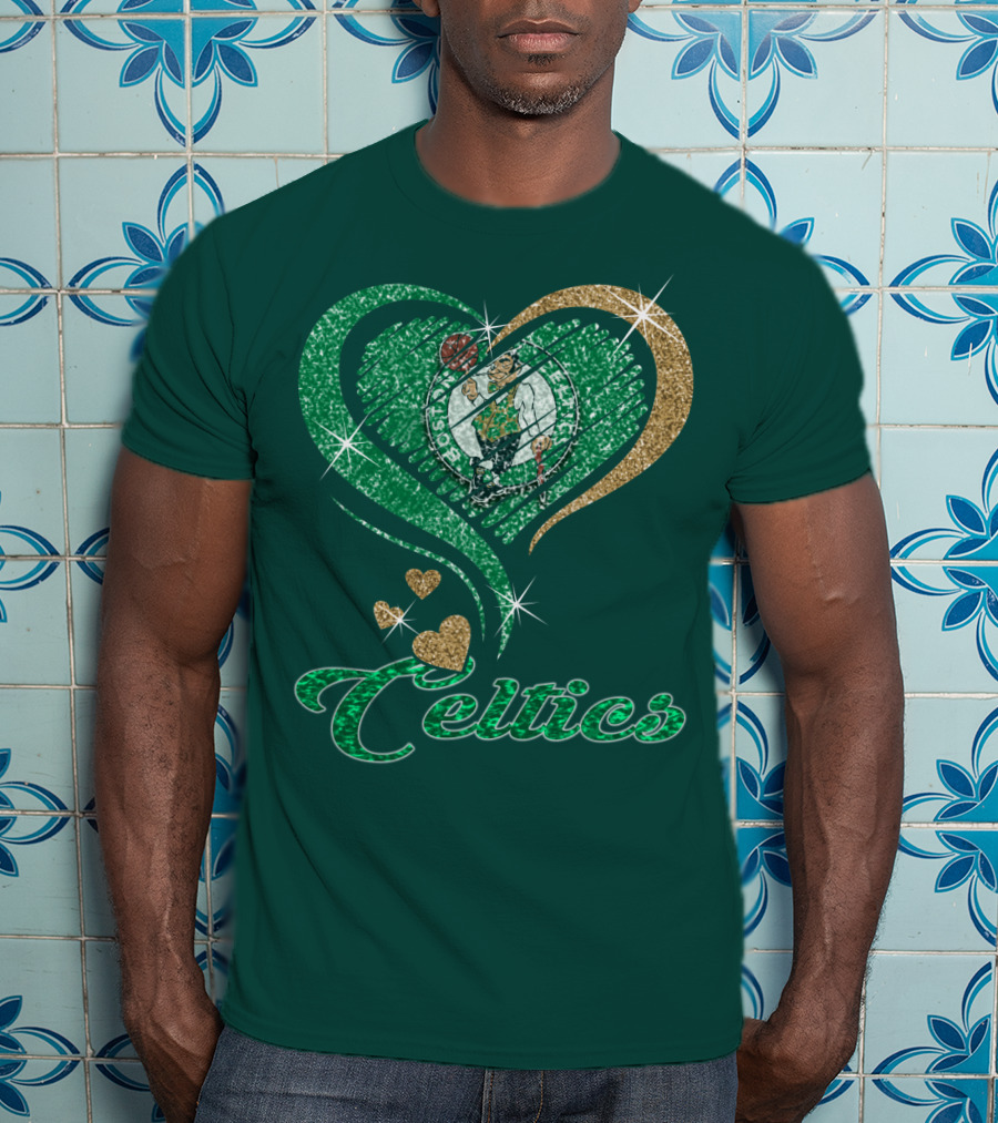Celtics Heart Basketball Logo Sparkle T-Shirt