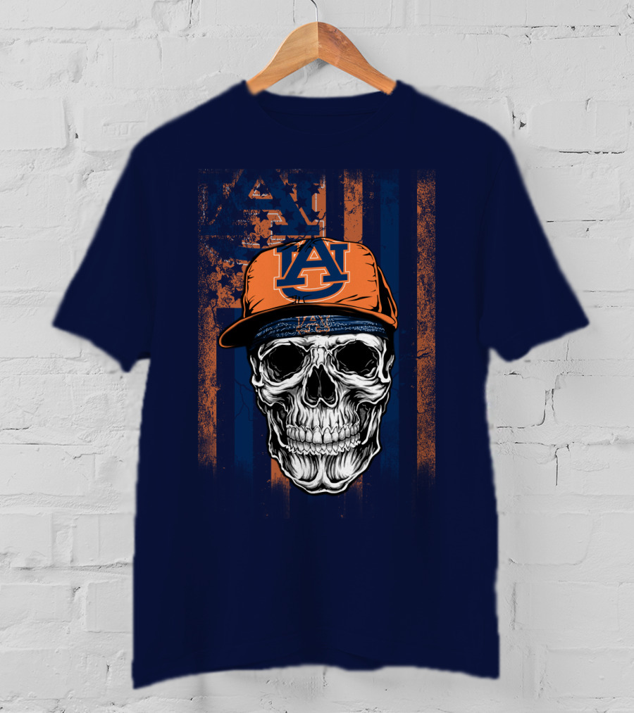 Auburn Tigers Skull With Hat And Striped T-Shirt