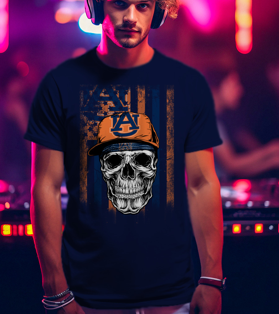 Auburn Tigers Skull With Hat And Striped T-Shirt