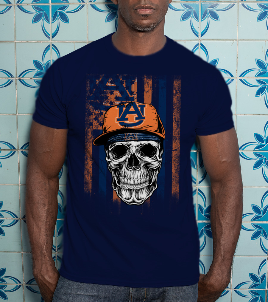 Auburn Tigers Skull With Hat And Striped T-Shirt