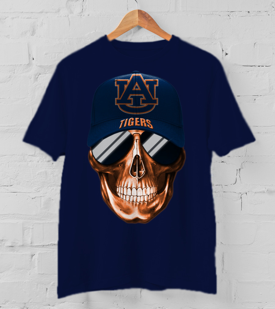 Auburn Tigers Skull With Au Logo Hat And Sunglasses T-Shirt