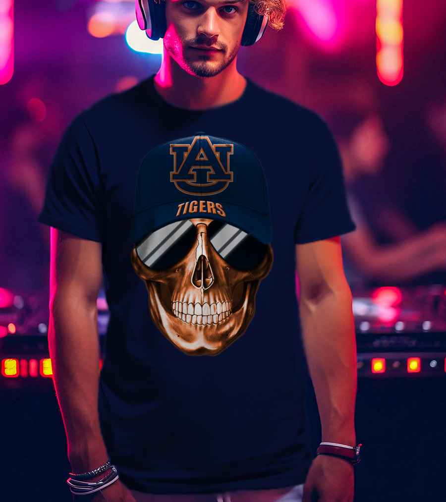 Auburn Tigers Skull With Au Logo Hat And Sunglasses T-Shirt