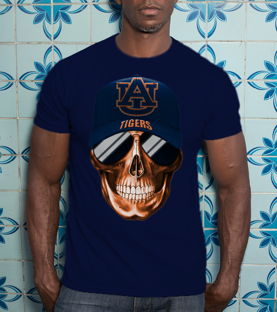Auburn Tigers Skull With Au Logo Hat And Sunglasses T-Shirt