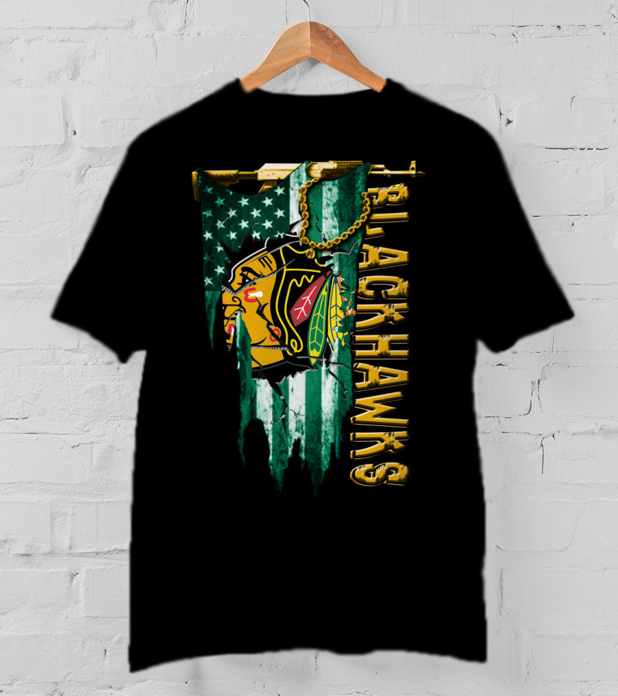 Blackhawks American Flag Style Tee T-Shirt