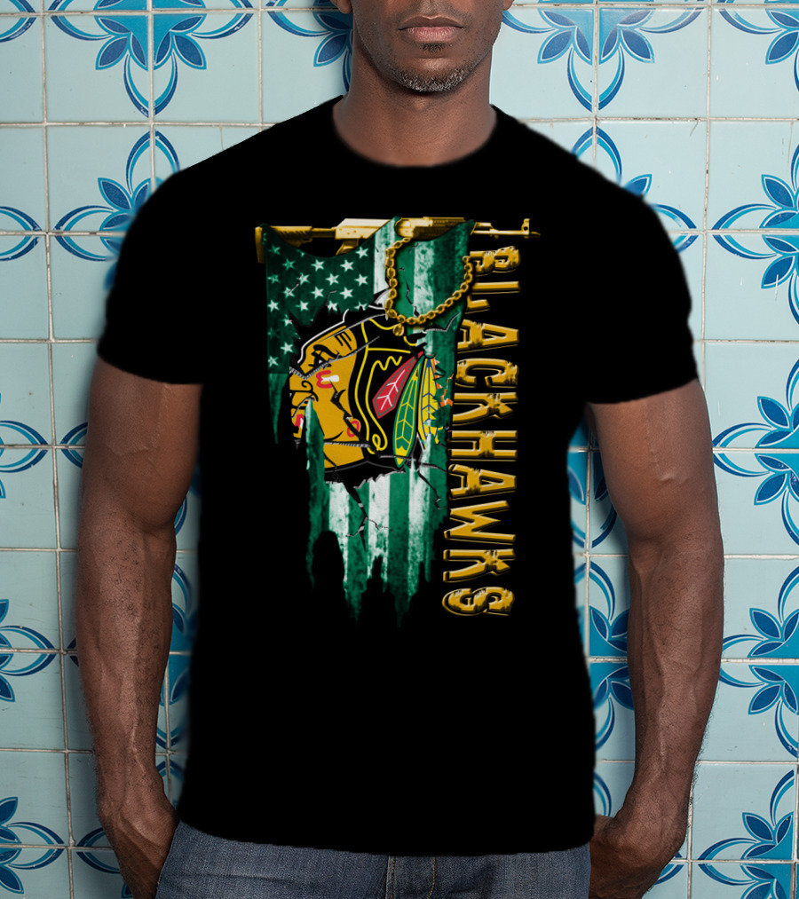 Blackhawks American Flag Style Tee T-Shirt