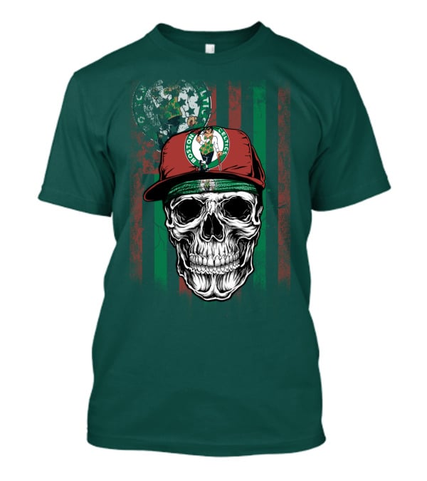 Boston Celtics Skull With Cap And Stripes T-Shirt
