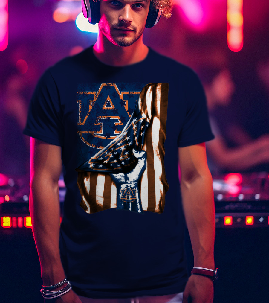 Auburn Tigers American Flag Hand Symbol With Au T-Shirt
