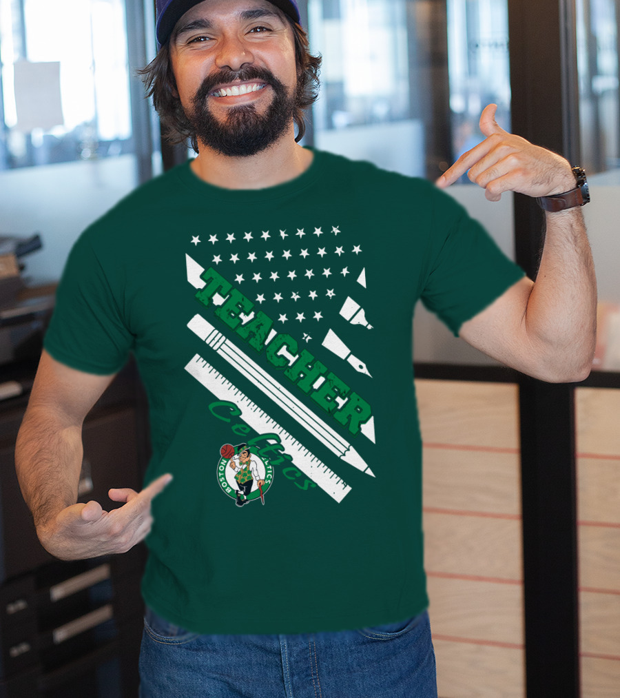 Boston Celtics Teacher Stars And Stripes Pencil Ruler T-Shirt