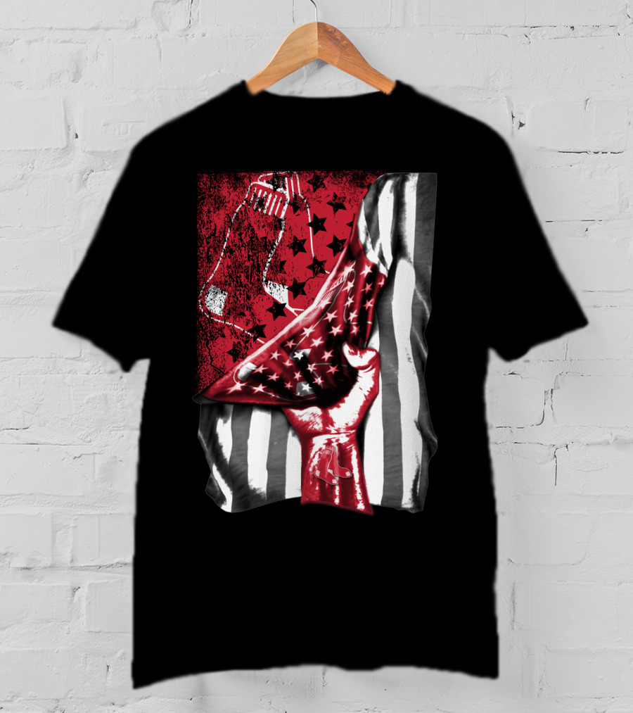 Boston Red Sox American Flag Fist Socks Stars Stripes T-Shirt