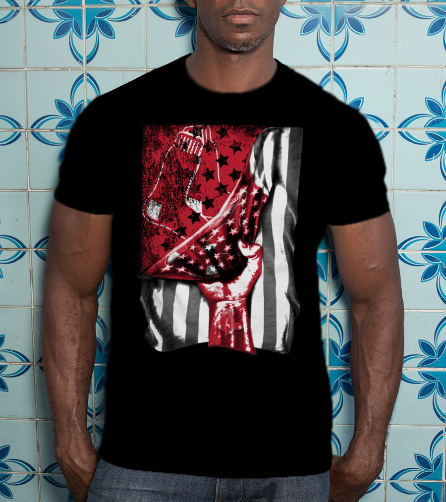 Boston Red Sox American Flag Fist Socks Stars Stripes T-Shirt