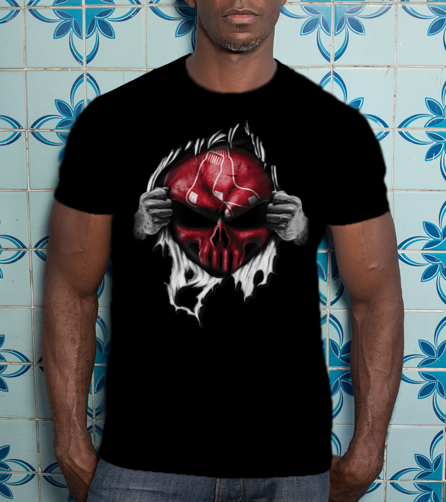 Boston Red Sox Skull Emblem With Hands Tearing T-Shirt