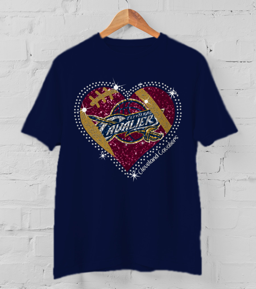 Cleveland Cavaliers Heart Football Basketball Sparkle T-Shirt