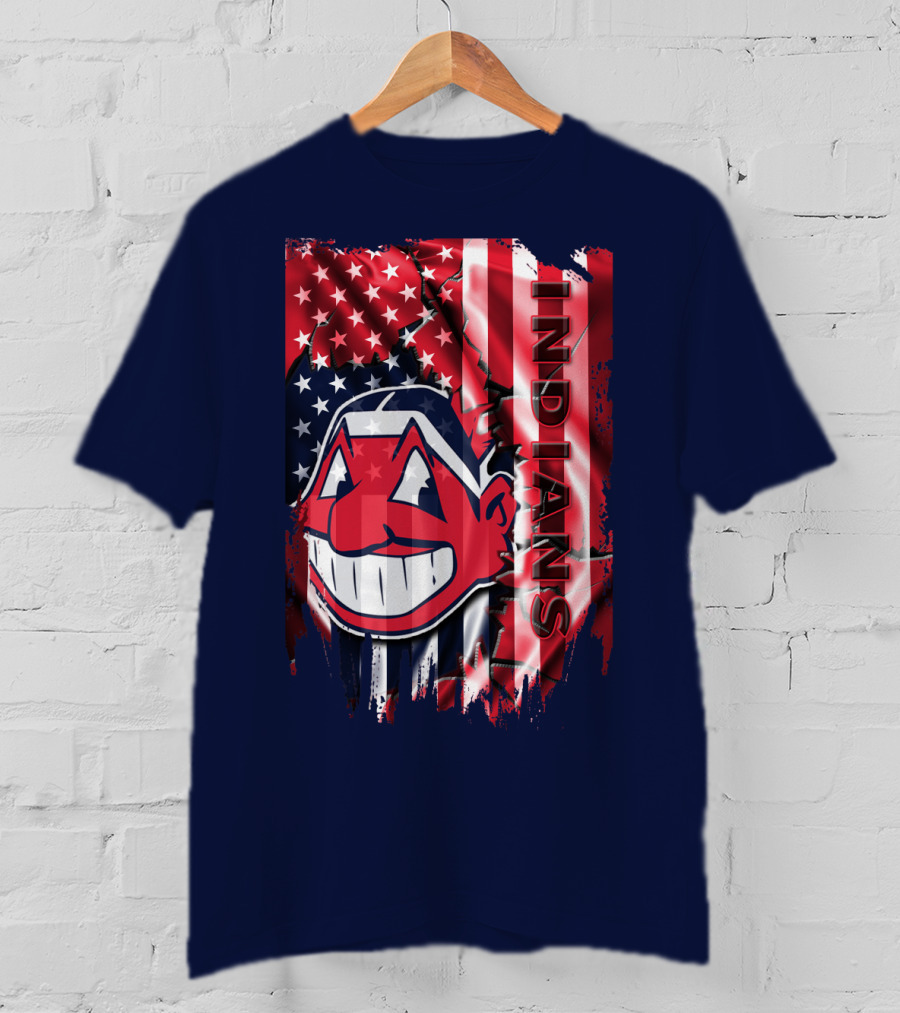 Cleveland Indians Chief Wahoo American Flag Patriotic Baseball T-Shirt