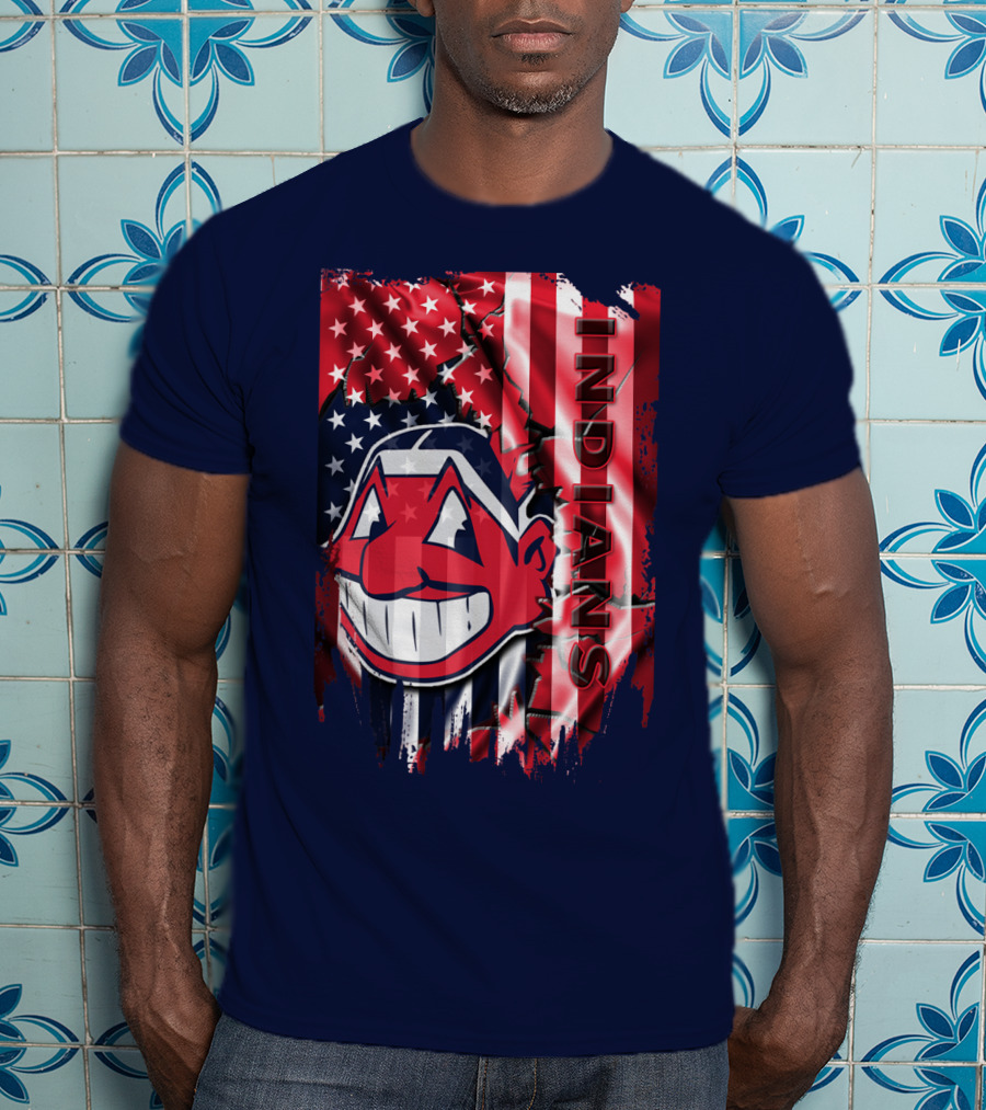 Cleveland Indians Chief Wahoo American Flag Patriotic Baseball T-Shirt