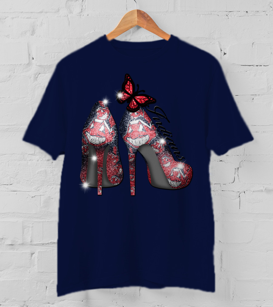 Cleveland Indians Heels With Butterfly And Baseball Motif T-Shirt