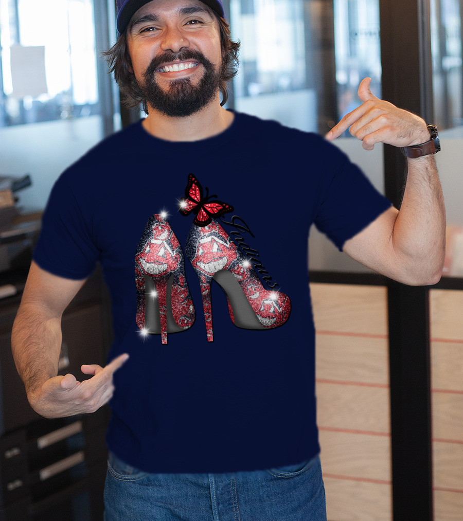 Cleveland Indians Heels With Butterfly And Baseball Motif T-Shirt