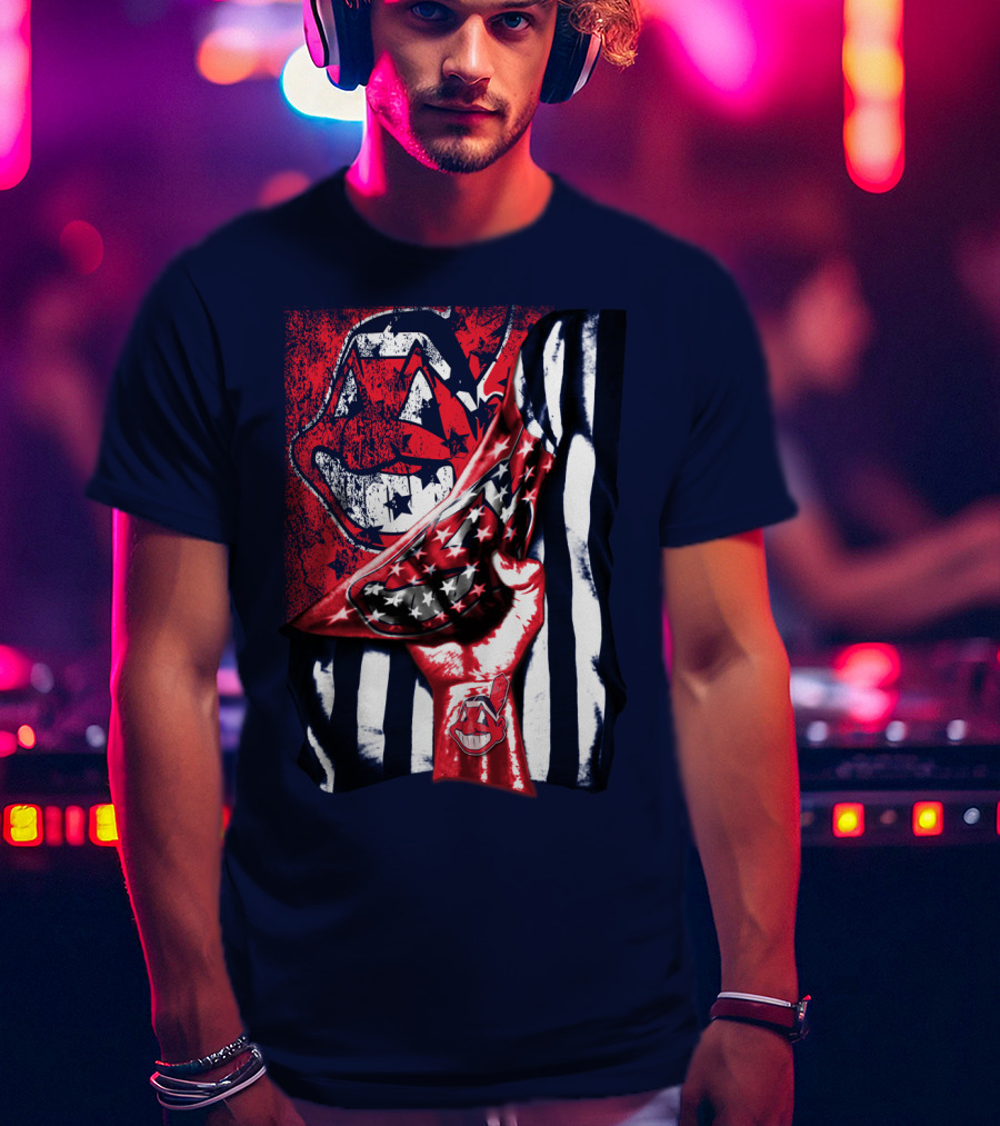 Cleveland Indians Pride American Flag Baseball Team Spirit T-Shirt
