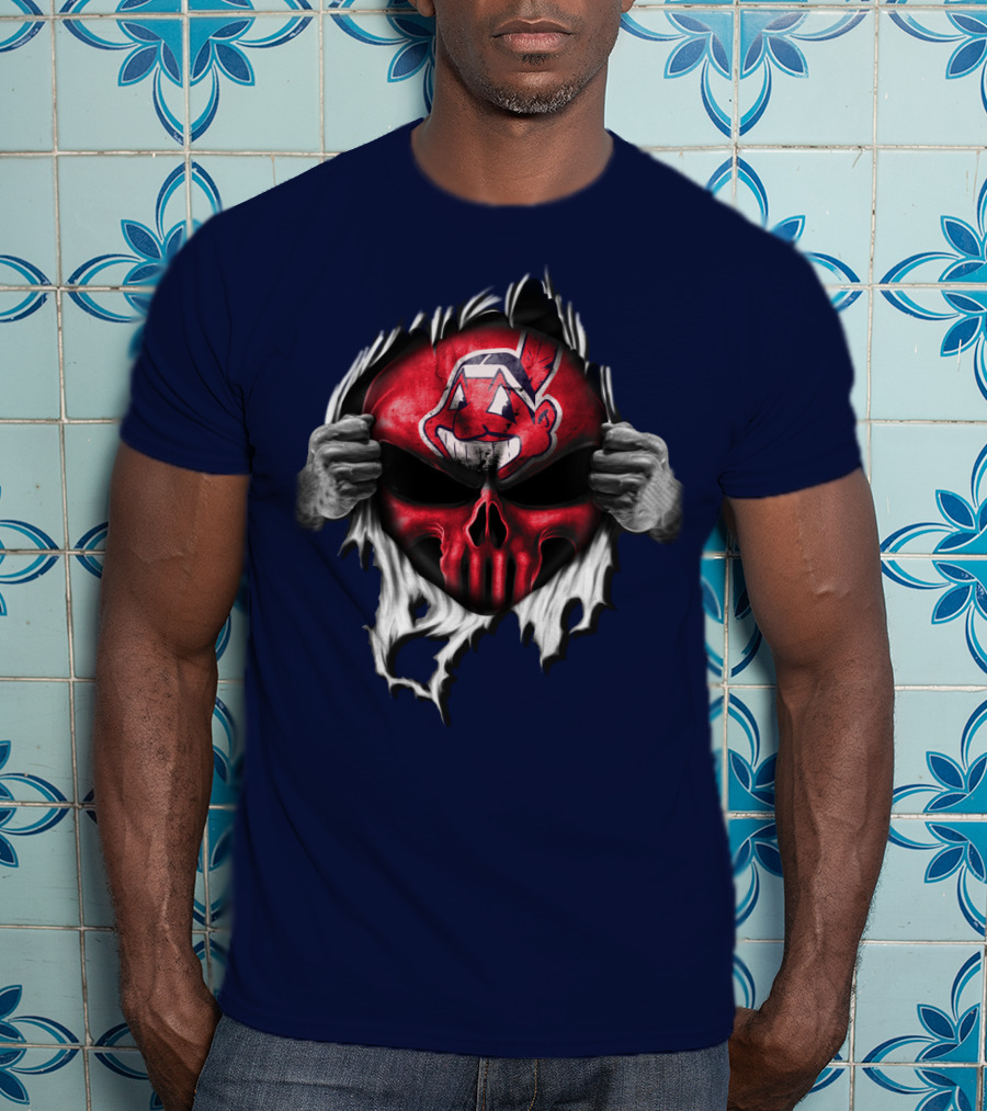 Cleveland Indians Skull Mask Ripping T-Shirt