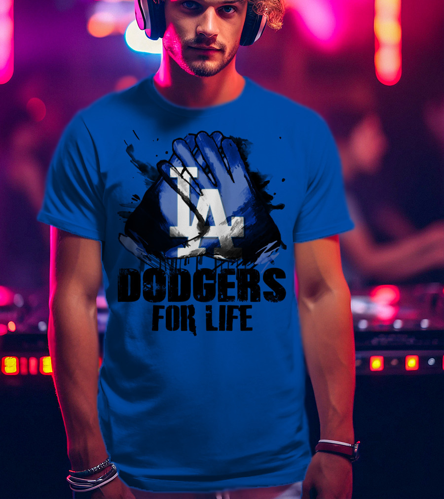La Dodgers For Life Blue Graphic Featuring Iconic Logo With Hands T-Shirt