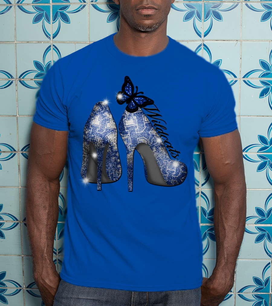 Kentucky Wildcats High Heels And Butterfly In Blue T-Shirt