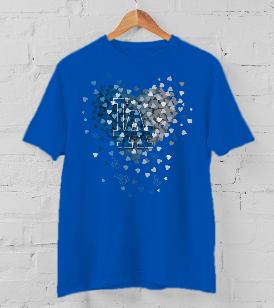 Los Angeles Dodgers La Hearts Logo Blue T-Shirt