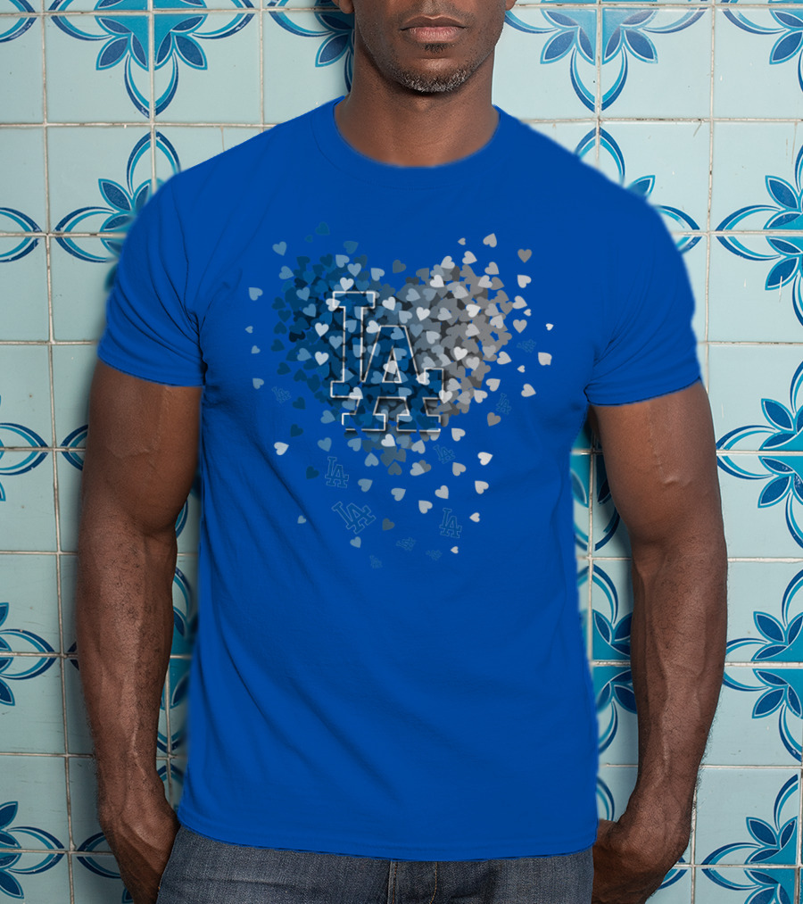Los Angeles Dodgers La Hearts Logo Blue T-Shirt