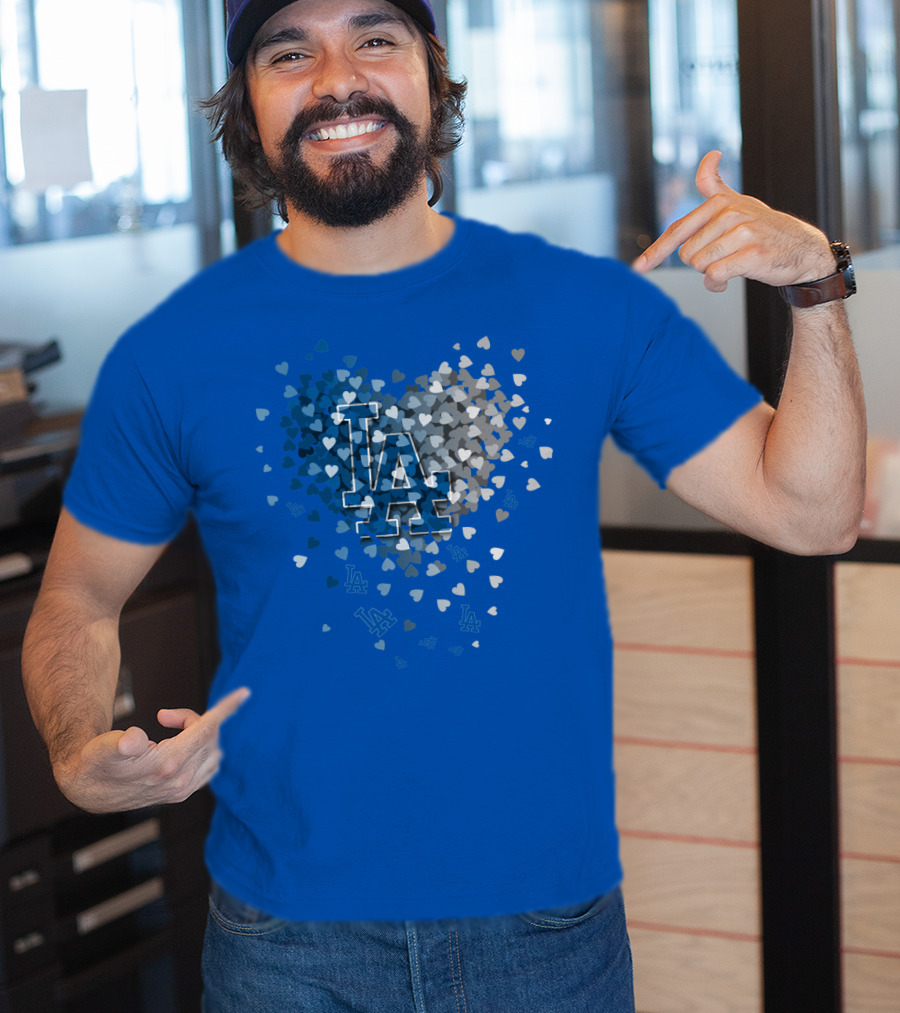 Los Angeles Dodgers La Hearts Logo Blue T-Shirt