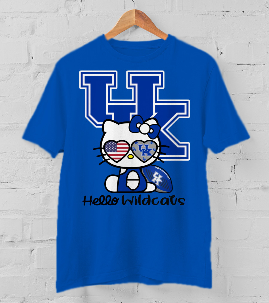 Hello Wildcats Uk Logo Hello Kitty With American Heart And Football T-Shirt
