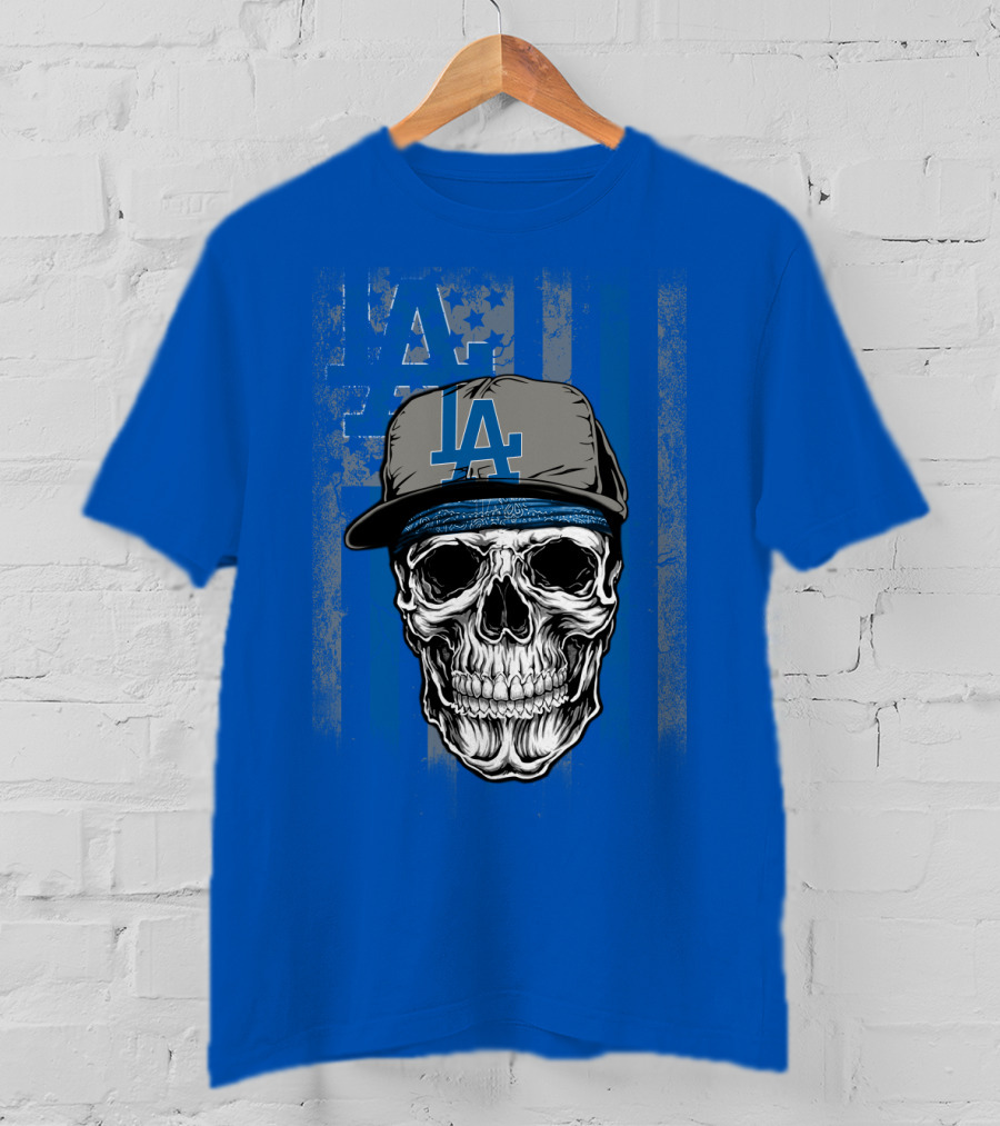 Los Angeles Dodgers Skull With La Cap And Stars T-Shirt