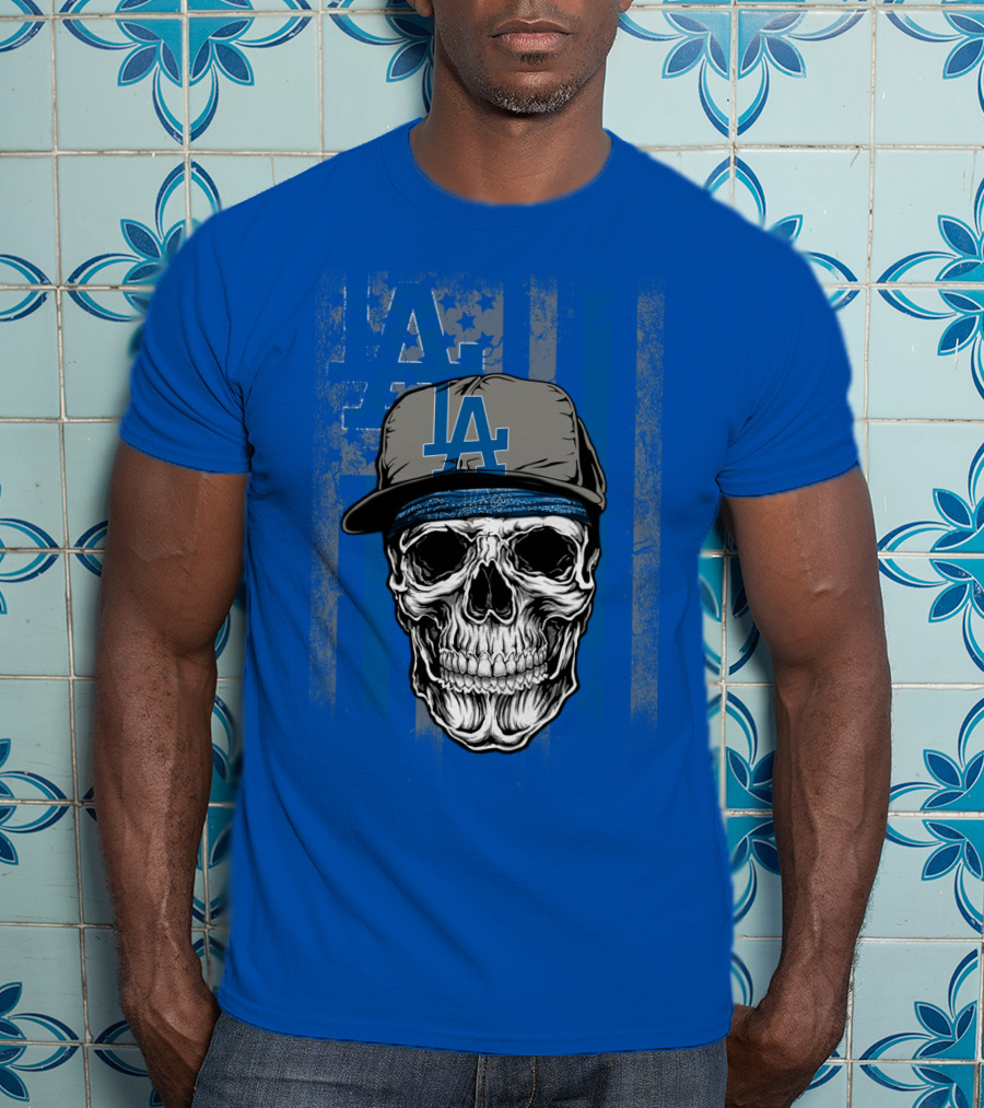 Los Angeles Dodgers Skull With La Cap And Stars T-Shirt