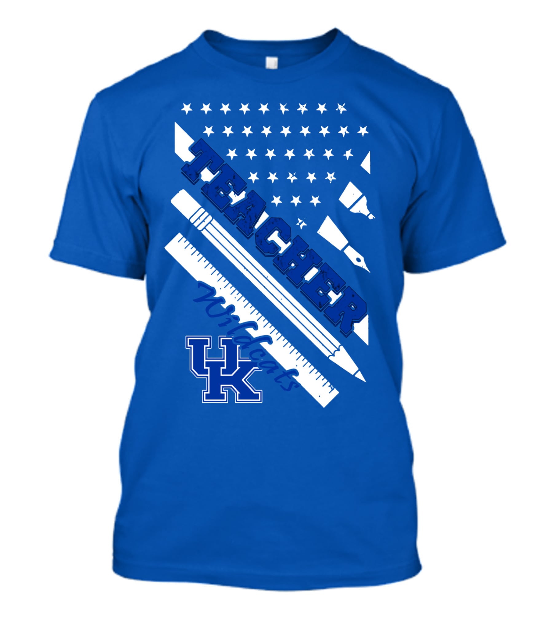 Teacher Wildcats Uk Logo With Stars And Pencils T-Shirt
