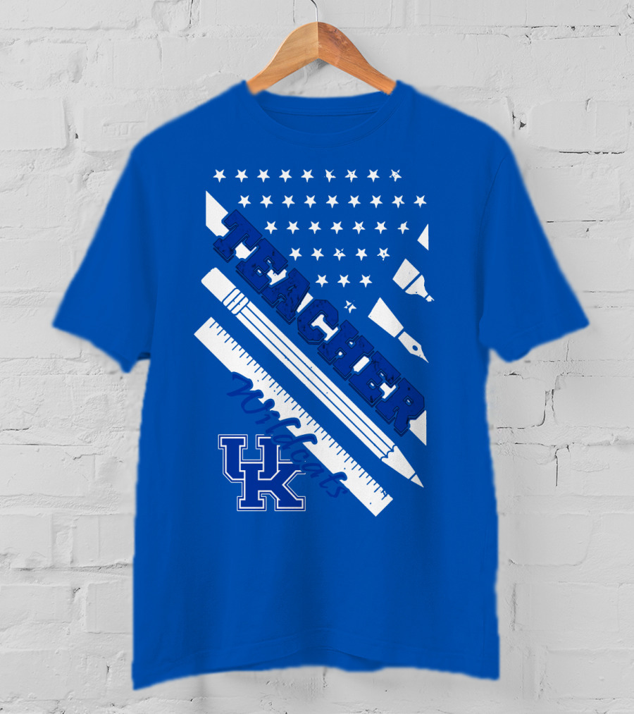 Teacher Wildcats Uk Logo With Stars And Pencils T-Shirt
