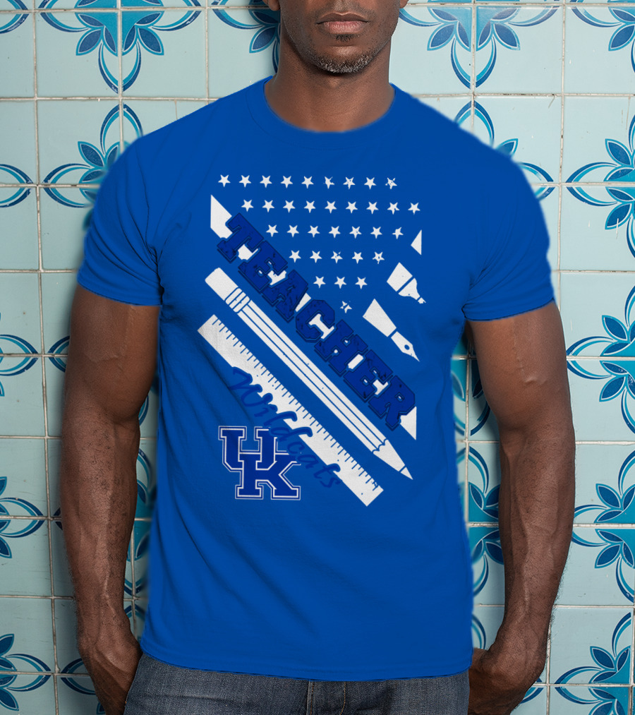 Teacher Wildcats Uk Logo With Stars And Pencils T-Shirt