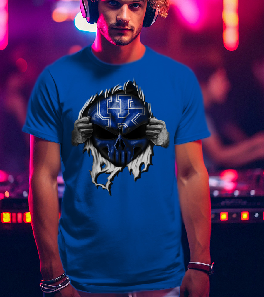Kentucky Wildcats Skull UK Logo Blue Background T-Shirt
