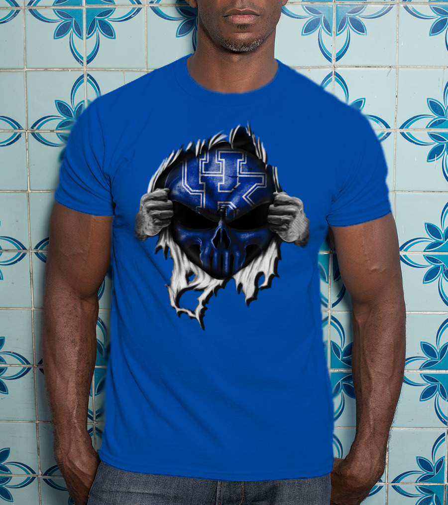 Kentucky Wildcats Skull UK Logo Blue Background T-Shirt