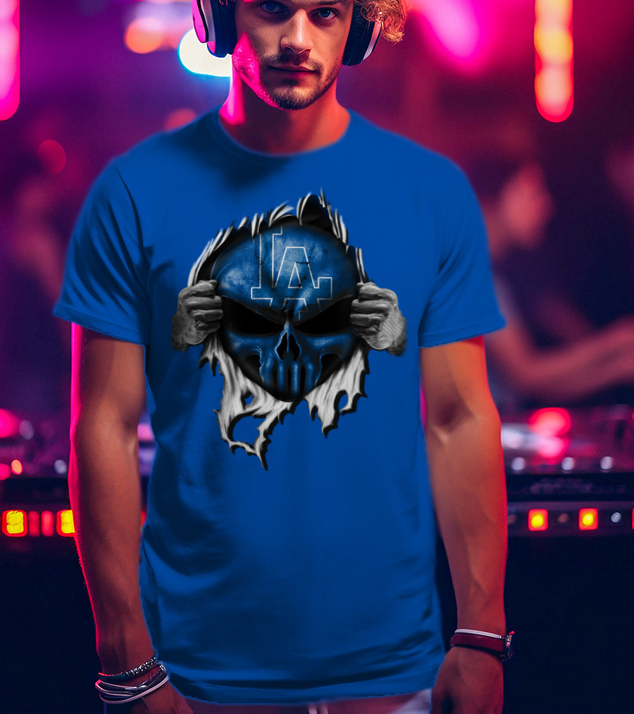 Los Angeles Dodgers LA Blue Skull Hands Peeling T-Shirt