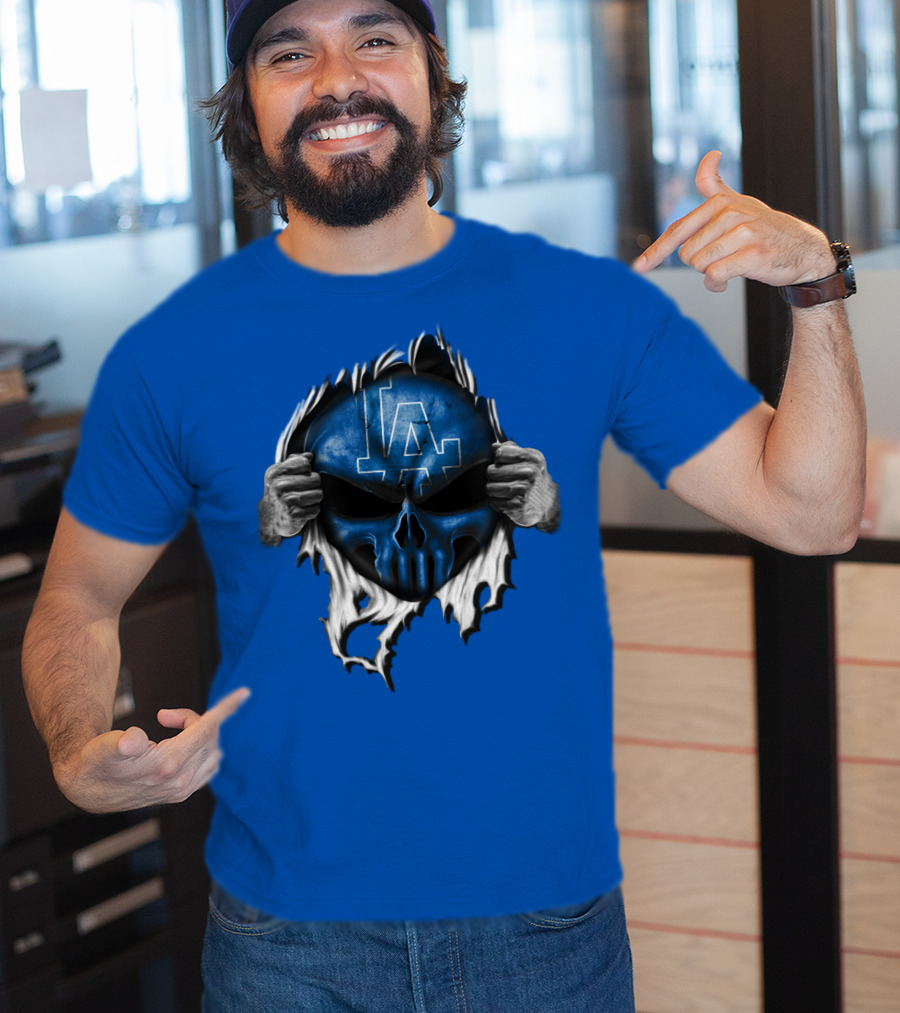 Los Angeles Dodgers LA Blue Skull Hands Peeling T-Shirt