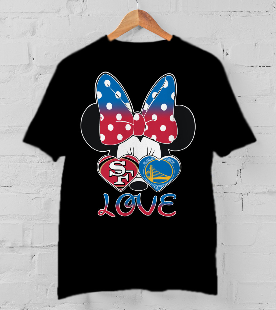 Minnie Mouse Love San Francisco 49ers Golden State Warriors Hearts T-Shirt