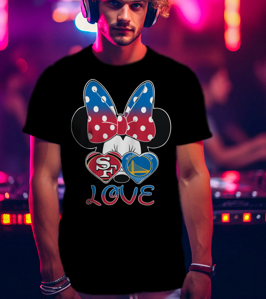 Minnie Mouse Love San Francisco 49ers Golden State Warriors Hearts T-Shirt